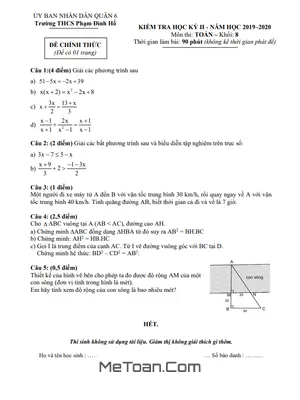 Đề thi HK2 Toán 8 năm 2019 - 2020 trường THCS Phạm Đình Hổ - TP HCM có lời giải