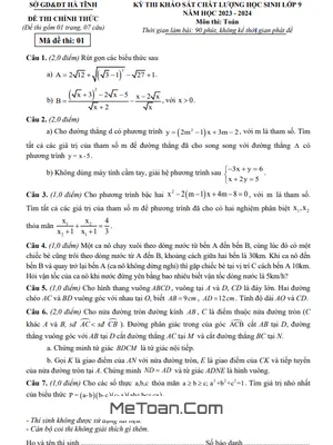 Đề khảo sát chất lượng Toán 9 năm 2023 – 2024 sở GD&ĐT Hà Tĩnh