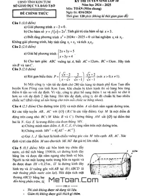 Đề thi tuyển sinh lớp 10 môn Toán (chung) năm 2024 - 2025 Sở GD&ĐT Kon Tum