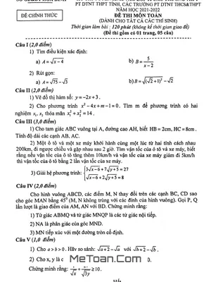 Đề Thi Vào Lớp 10 Môn Toán Sở GD&ĐT Hòa Bình Năm 2021 - 2022