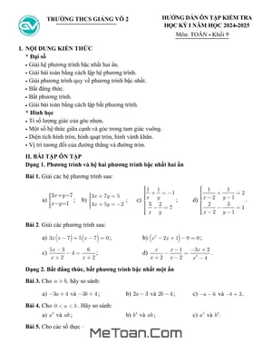 Ôn Tập Học Kỳ 1 Toán 9 Năm 2024 - 2025 Trường THCS Giảng Võ 2 - Hà Nội