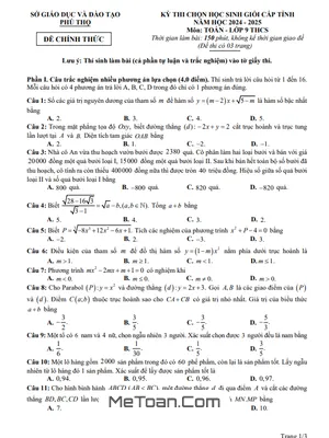 Đề thi chọn học sinh giỏi cấp tỉnh môn Toán lớp 9 năm 2024 - 2025 Sở GD&ĐT Phú Thọ