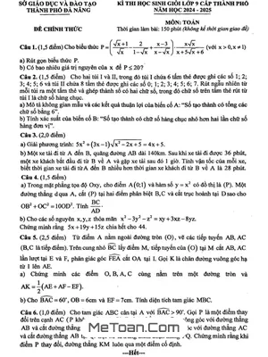 Đề thi học sinh giỏi Toán 9 năm 2024 - 2025 sở GD&ĐT Đà Nẵng