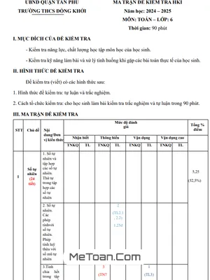 Tải Đề Thi Cuối Kỳ 1 Toán 6 Năm 2024-2025 Trường THCS Đồng Khởi (TPHCM) Có Lời Giải