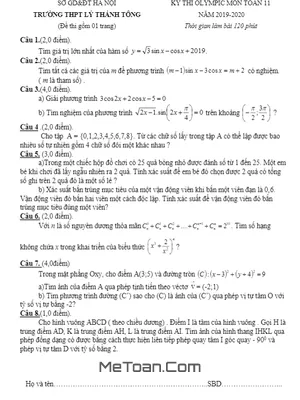 Đề thi Olympic Toán 11 năm 2019 - 2020 trường THPT Lý Thánh Tông - Hà Nội