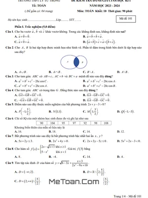 Đề thi học kì 1 Toán 10 năm 2023 - 2024 trường THPT Lý Tự Trọng - Khánh Hòa