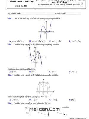 Đề thi giữa kỳ 1 Toán 12 năm 2022 - 2023 trường THPT Ngô Gia Tự - Phú Yên
