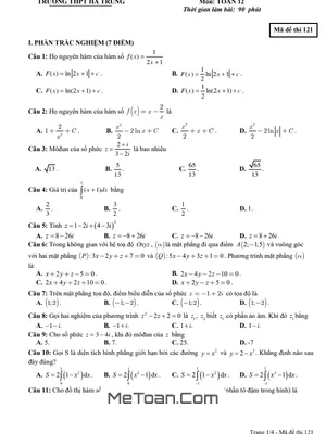 Đề thi học kỳ 2 Toán 12 năm 2022 - 2023 trường THPT Hà Trung - TT Huế (có lời giải)