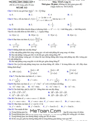 Đề thi học kì 2 Toán 11 năm 2022 - 2023 trường THPT Triệu Sơn 4 - Thanh Hóa (có đáp án)