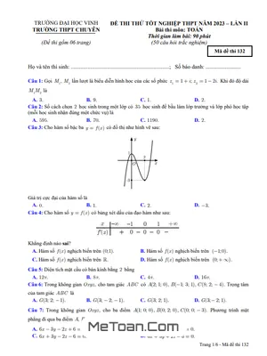 Đề thi thử TN THPT 2023 môn Toán lần 2 trường THPT chuyên ĐH Vinh – Nghệ An