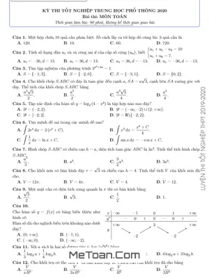 5 Đề Phát Triển Đề Minh Họa Kỳ Thi Tốt Nghiệp THPT 2020 Môn Toán