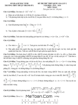 Đề Thi Thử THPT Quốc Gia 2016 Môn Toán Trường Thuận Thành 1 Bắc Ninh Lần 2