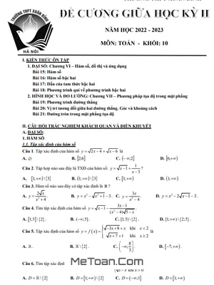 Đề Cương Ôn Tập Giữa Kỳ 2 Môn Toán Lớp 10 Năm 2022 - 2023 Trường THPT Xuân Đỉnh - Hà Nội