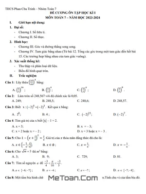 Đề Cương Ôn Tập Toán 7 Học Kì 1 Năm 2023 - 2024 Trường THCS Phan Chu Trinh - Hà Nội