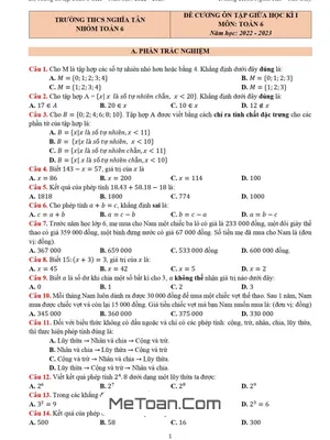 Đề Cương Ôn Tập Giữa Kì 1 Môn Toán Lớp 6 Năm 2022 - 2023 Trường THCS Nghĩa Tân - Hà Nội