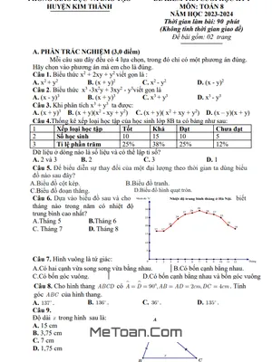 Đề thi học kỳ 1 Toán 8 năm 2023 - 2024 phòng GD&ĐT Kim Thành - Hải Dương