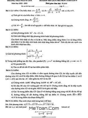 Đề giữa kì 2 Toán 9 năm 2022 – 2023 trường THCS Ngô Sĩ Liên – Hà Nội