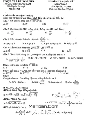 Đề thi giữa kì 1 Toán 9 năm 2023 - 2024 trường THCS Ngọc Lâm - Hà Nội