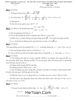 Đề thi thử Toán vào lớp 10 năm 2024 - 2025 phòng GD&ĐT Kiến Xương, Thái Bình