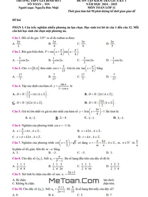 Đề Ôn Tập Giữa Kỳ 1 Toán 11 Năm 2024 - 2025 Trường THPT Gia Bình 1 - Bắc Ninh