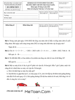 Đề Thi Tuyển Sinh Vào Lớp 6 Môn Toán Trường Trần Đại Nghĩa Năm 2022 - Phần Tự Luận