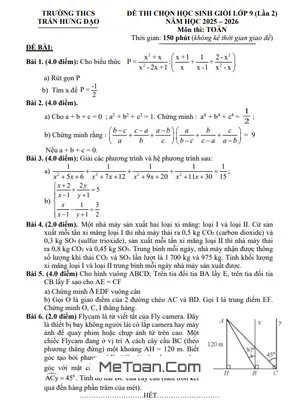 Đề Thi Chọn Học Sinh Giỏi Môn Toán 9 (Lần 2) Năm Học 2025-2026 – THCS Trần Hưng Đạo, Gia Lai