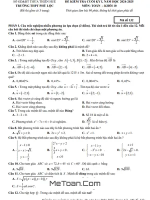 Đề thi cuối kỳ 1 Toán 10 năm học 2024 - 2025 THPT Phú Lộc - Huế (kèm đáp án)