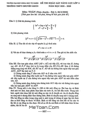 Đề Khảo Sát Toán 9 (Chuyên) Đợt 2 Năm 2025 – 2026 Trường Chuyên KHTN – Hà Nội