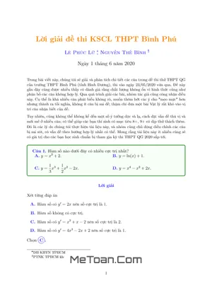 Đề thi KSCL Toán 12 năm 2019 - 2020 trường THPT Bình Phú - Bình Dương