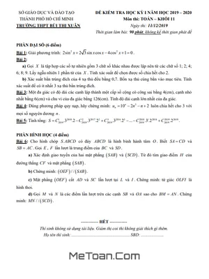 Đề thi học kì 1 Toán 11 năm 2019 - 2020 trường THPT Bùi Thị Xuân - TP HCM