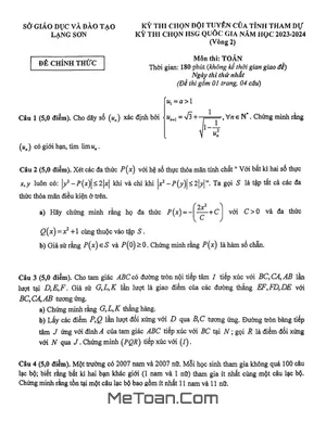 Đề chọn đội tuyển thi HSG QG môn Toán năm 2023 - 2024 sở GD&ĐT Lạng Sơn