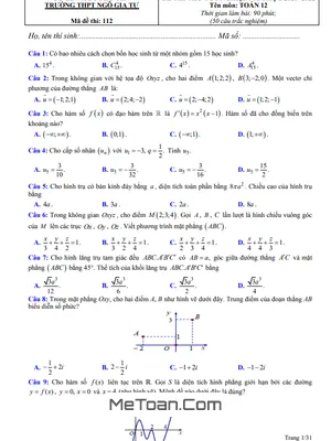 Đề thi thử Toán tốt nghiệp THPT 2022 trường THPT Ngô Gia Tự - Phú Yên