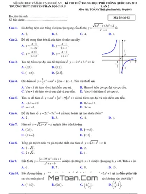 Đề Thi Thử THPT Quốc Gia 2017 Môn Toán Trường THPT Chuyên Phan Bội Châu - Nghệ An Lần 2