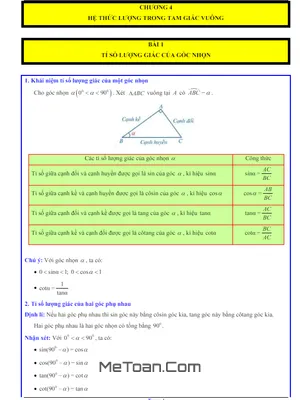 Cẩm Nang Luyện Thi Hệ Thức Lượng Trong Tam Giác Vuông Toán 9 KNTTVCS