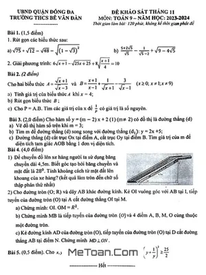 Đề khảo sát Toán 9 tháng 11 năm 2023 trường THCS Bế Văn Đàn – Hà Nội