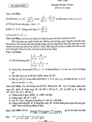 Đề thi thử Toán vào lớp 10 THPT năm 2019 trường THCS Thái Thịnh – Hà Nội