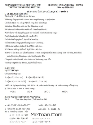 Đề Cương Ôn Tập Giữa Kì 1 Môn Toán Lớp 6 Năm 2024 - 2025 Trường THCS Lương Thế Vinh - BR VT