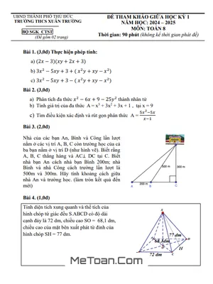 Trọn Bộ Đề Tham Khảo Giữa Kỳ 1 Toán 8 Năm 2024 - 2025 Phòng GD&ĐT Thủ Đức - TP.HCM