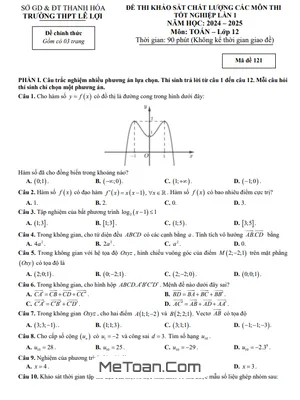 Đề KSCL Toán 12 thi TN THPT 2025 lần 1 trường THPT Lê Lợi - Thanh Hóa