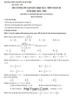 Đề Cương Ôn Tập Giữa Kỳ 2 Toán 10 Năm 2024 - 2025 Trường Chuyên Lê Quý Đôn - Lai Châu