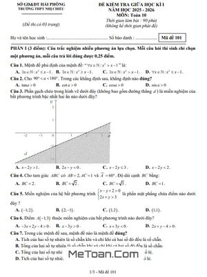 Đề thi Giữa Học Kì 1 Môn Toán Lớp 10 Năm Học 2025 – 2026 Trường THPT Nhị Chiểu, Hải Phòng (Kèm Đáp Án Chi Tiết)