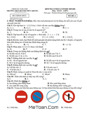 Đề Thi Cuối Học Kì 1 Môn Toán 6 Năm Học 2025-2026: THCS Huỳnh Thúc Kháng, Đà Nẵng