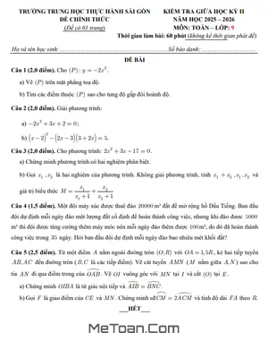 Đề Thi Giữa Học Kỳ 2 Toán 9 Năm 2025-2026 Trường Thực Hành Sài Gòn (TP.HCM) – Lời Giải Chi Tiết