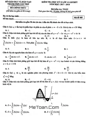 Đề thi học kỳ 2 Toán 12 năm 2017 - 2018 Sở GD&ĐT Cần Thơ (có đáp án)