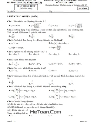 Đề Thi Giữa Kì 2 Toán 11 Năm 2023 - 2024 Trường THPT Thị Xã Quảng Trị