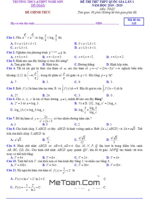 Đề thi thử Toán THPT Quốc gia 2020 lần 1 trường Nghi Sơn - Thanh Hóa