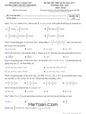 Đề thi thử THPT Quốc gia 2019 môn Toán trường THPT chuyên Thái Bình lần 3