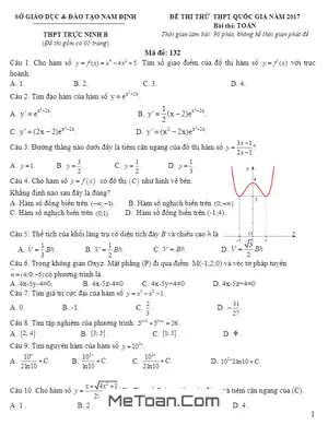 Đề Thi Thử THPT Quốc Gia 2017 Môn Toán Trường THPT Trực Ninh B - Nam Định