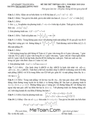 Đề thi thử THPT Quốc gia môn Toán trường Thống Nhất – Thanh Hóa lần 1 năm 2016