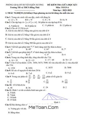 Đề thi giữa kì 1 Toán 6 năm 2022 - 2023 trường Hồng Thái - Thái Bình